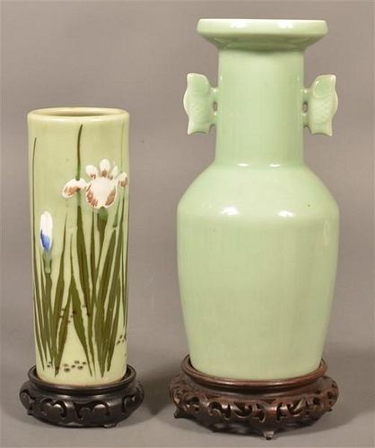 TWO ORIENTAL PORCELAIN GREEN CELADON