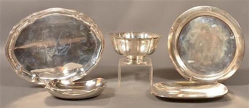 FIVE VARIOUS FOREIGN STERLING TRAYS 39bca0