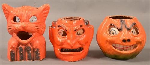 THREE HALLOWEEN PAPER MACHE LANTERNSThree