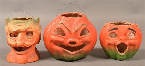 THREE HALLOWEEN PAPER MACHE LANTERNS Three 39bcb1