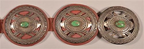 NAVAJO STERLING & TURQUOISE CONCHO BELT.Vintage