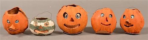 FIVE VARIOUS CARDBOARD JACK O LANTERNS Five 39bcba