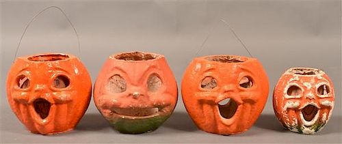 FOUR HALLOWEEN PAPER MACHE JACK O LANTERNS Four 39bcb4