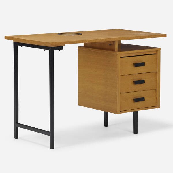 French. Desk. c. 1950, oak, enameled