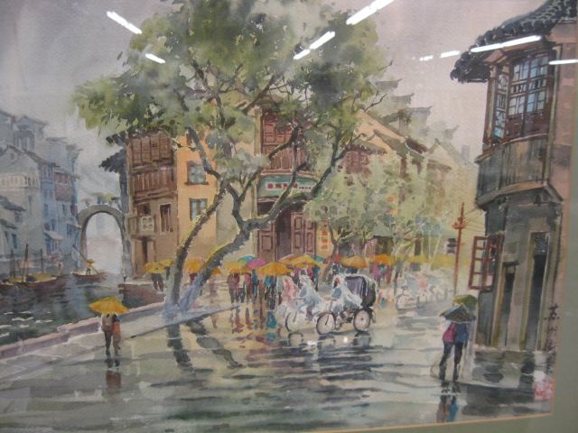 Oriental Watercolor cityscape with 39f50f