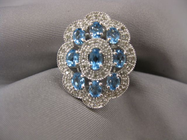 Diamond Blue Topaz Ring 9 oval 39f512