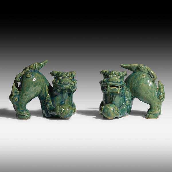 Chinese. Foo dogs, pair. glazed stoneware.