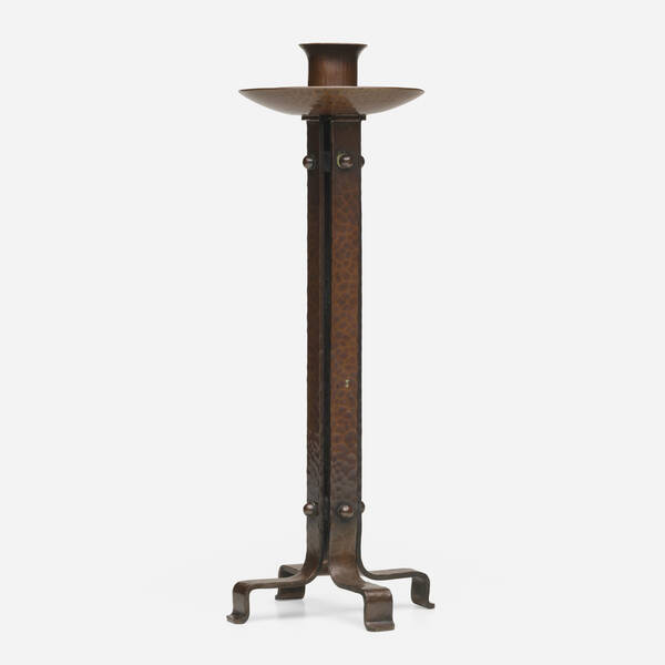 Roycroft. Tall strap-form candlestick,