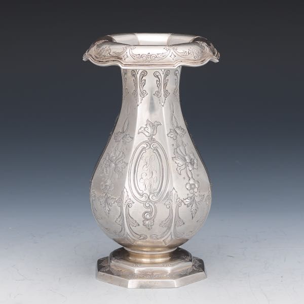 GORHAM EARLY STERLING VASE, DATED