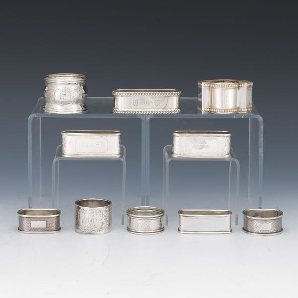 A GROUP OF TEN STERLING SILVER NAPKIN