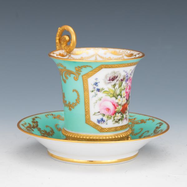 TURQUOISE PORCELAIN CUP AND SAUCER 3a0c3f