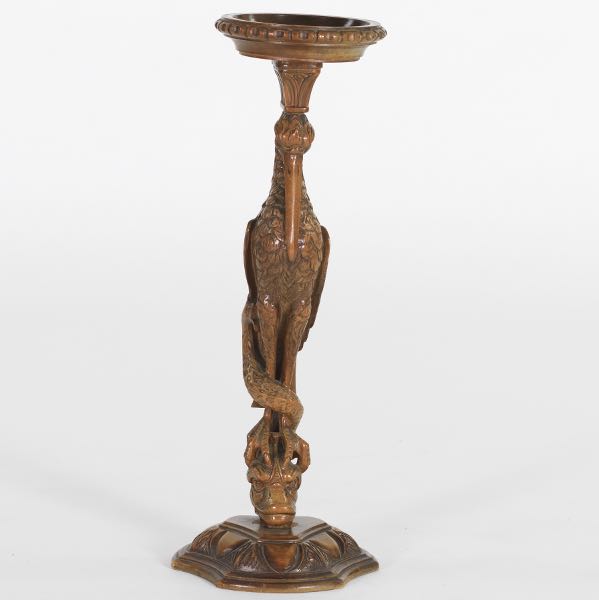 CARVED WOOD EGRET PEDESTAL  26 ½H