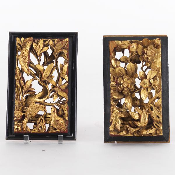 A PAIR OF CARVED GILT WOOD PANELS