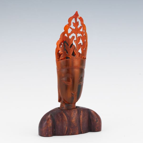 CARVED HORN BUDDHA HEAD 8 ½"H