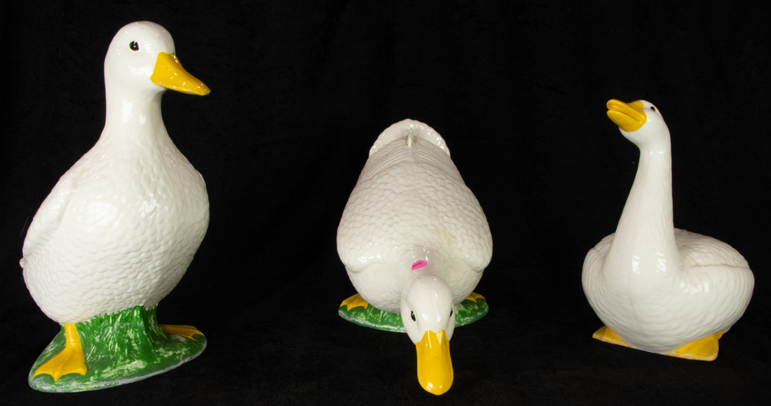 THREE POTTERY DUCKS Three pottery ducks,