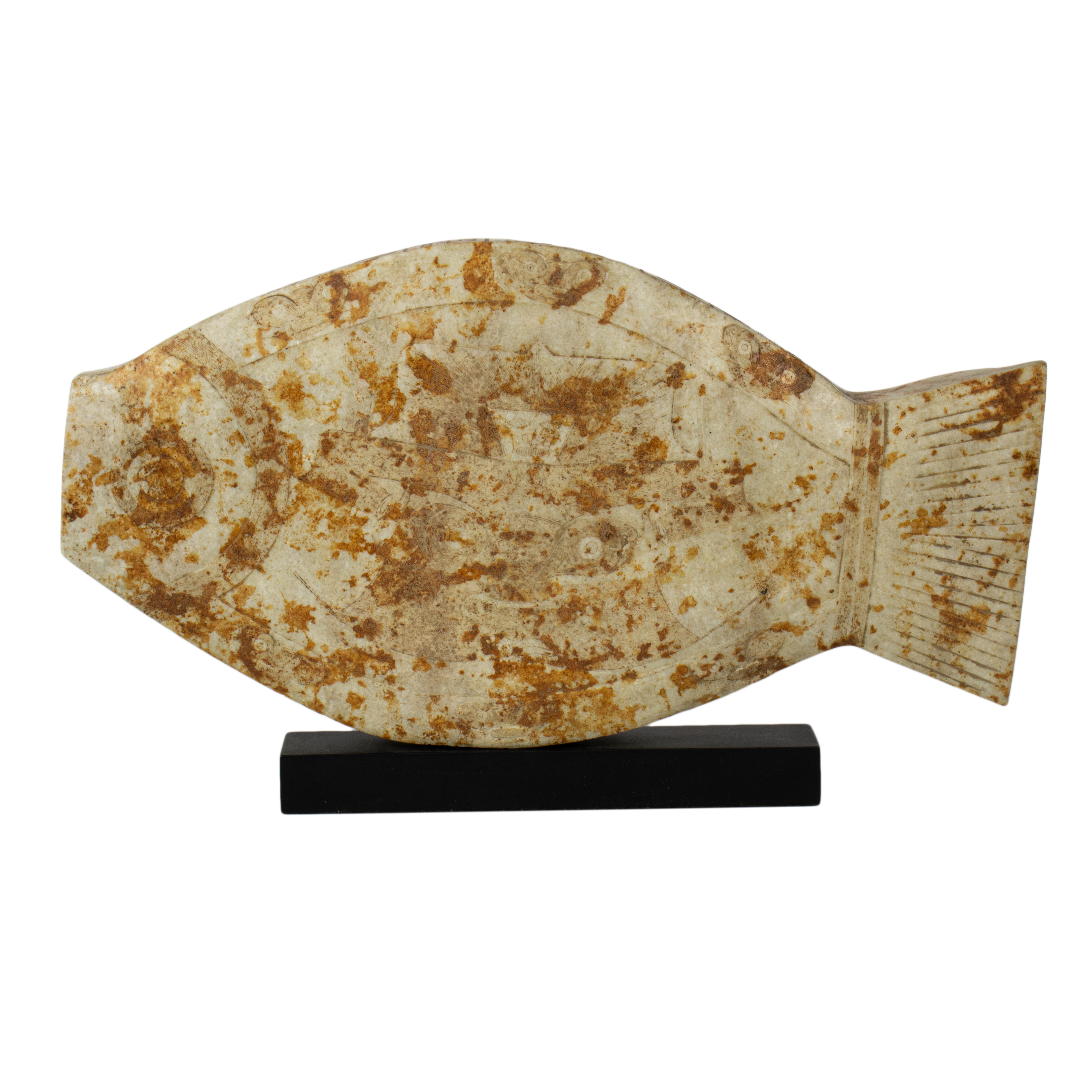 CARVED STONE FISH WITH INCISED 3a0d6d