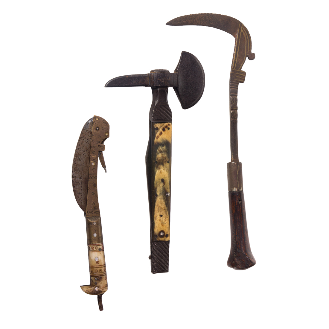 THREE ANGLO-INDIAN WEAPONS: (2) SCYTHES