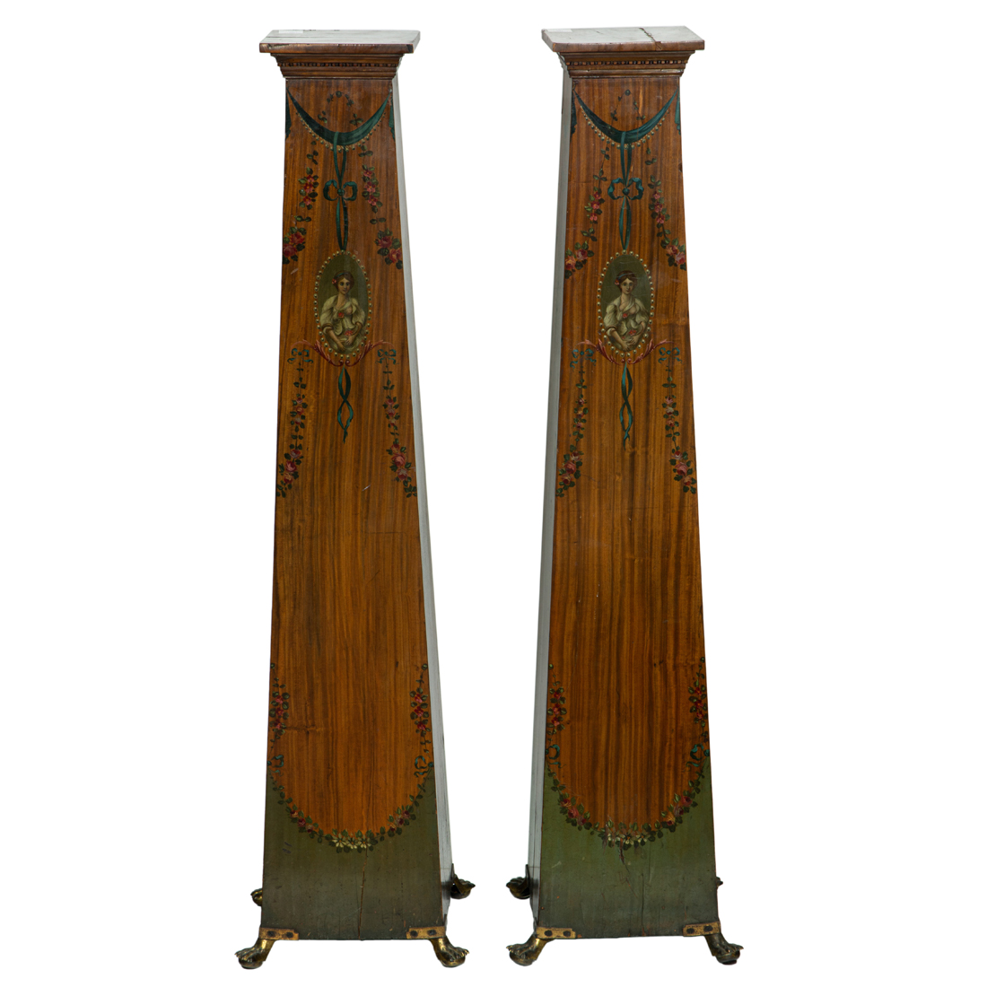 A PAIR OF EDWARDIAN SATINWOOD PEDESTAL 3a0ee3