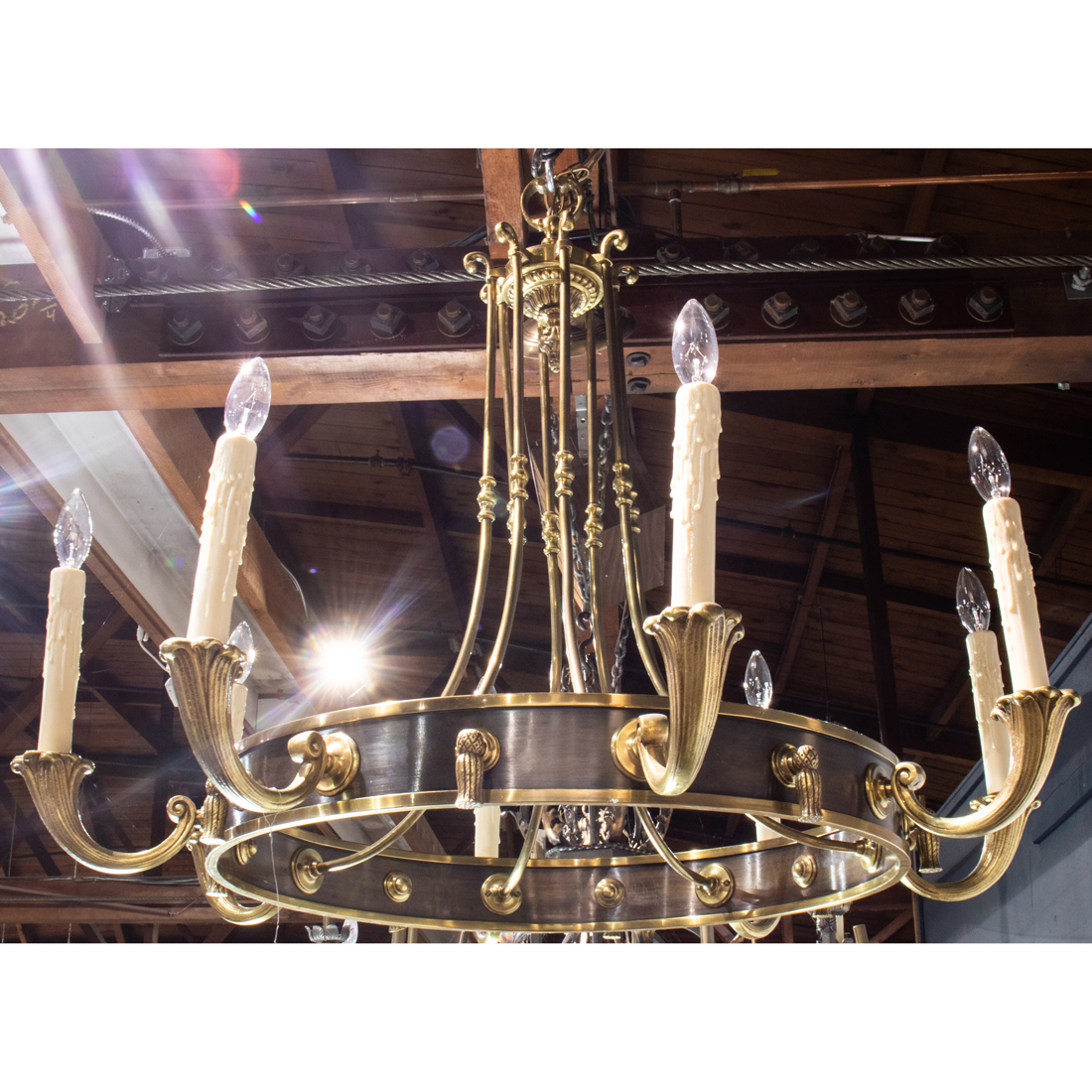 GILT AND BRUSHED METAL CHANDELIER 3a0efb