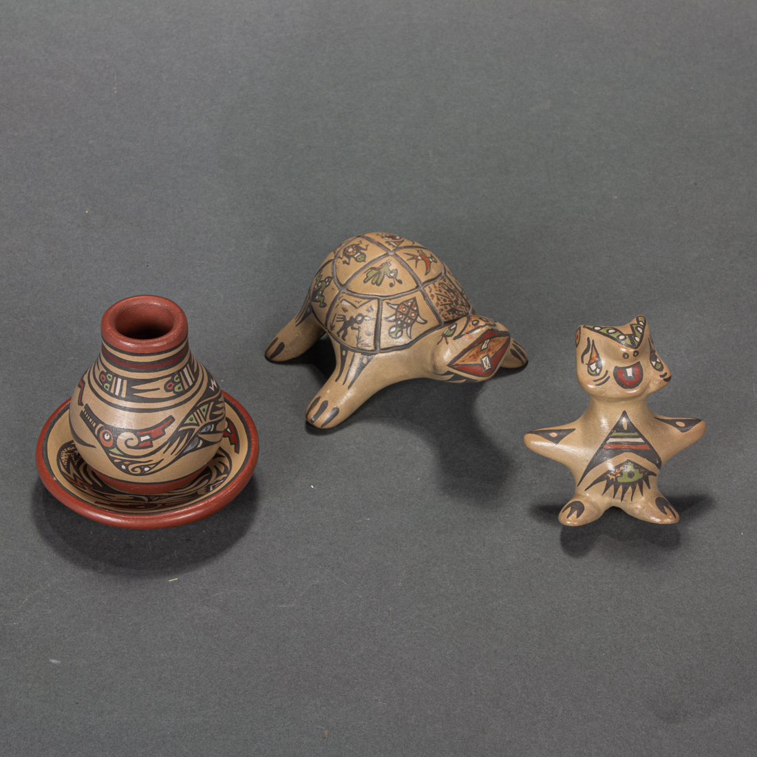 FOUR SANTA CLARA POLYCHROME POTTERY