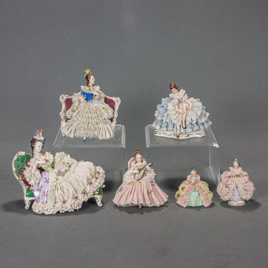 SIX GERMAN LACE PORCELAIN CRINOLINE