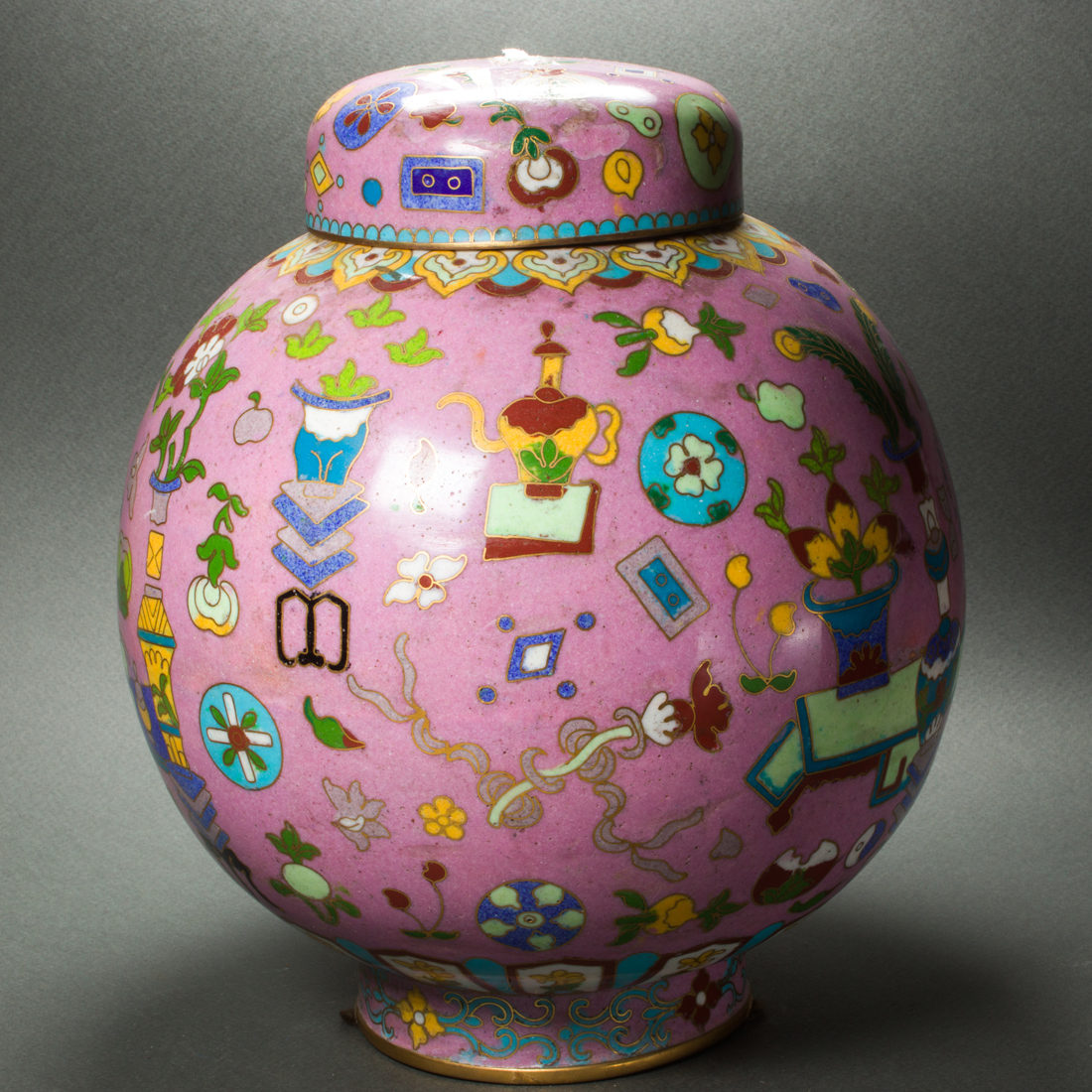 CHINESE CLOISONNE ENAMEL PINK GROUND 3a1023