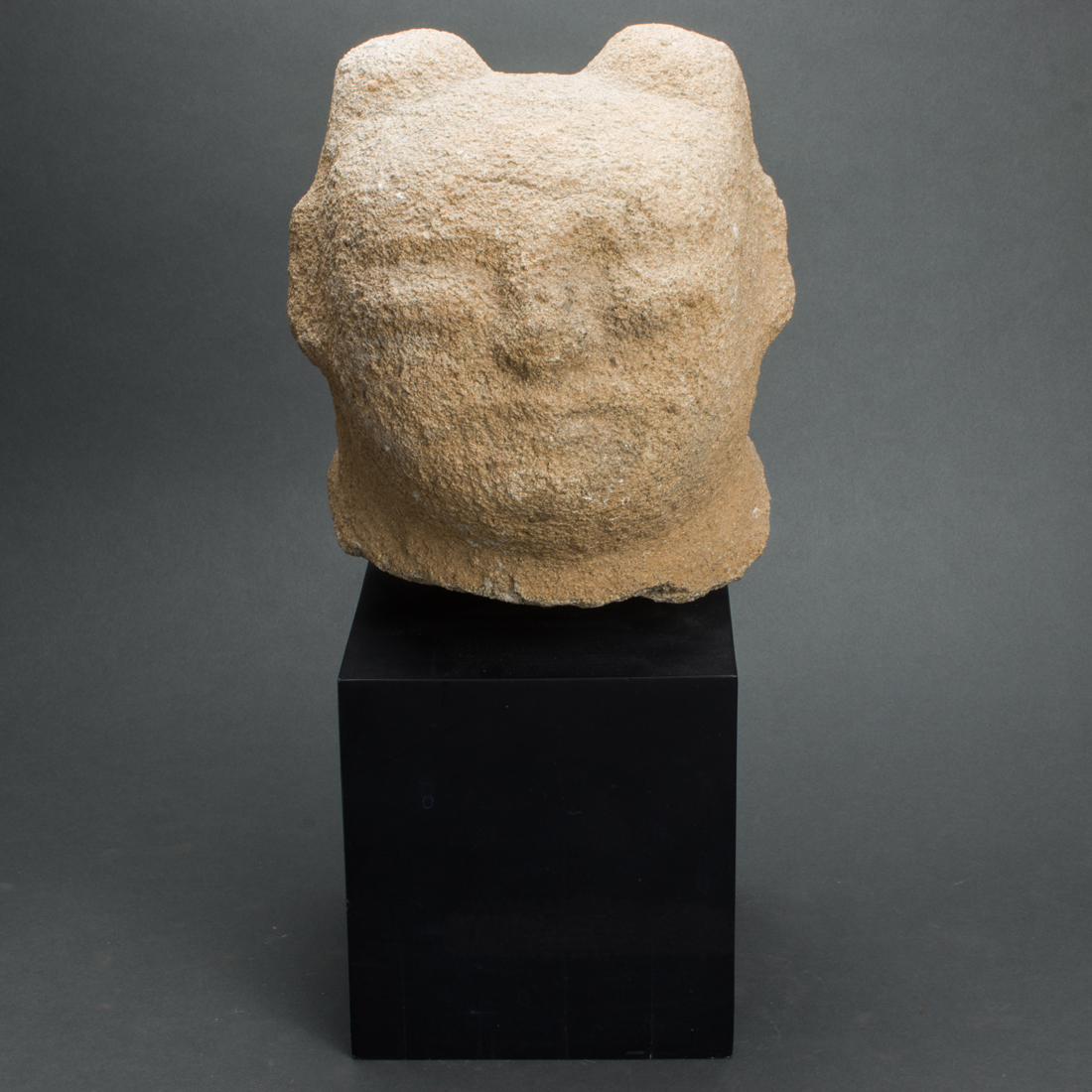 CHINESE SANDSTONE HEAD OF A TEMPLE