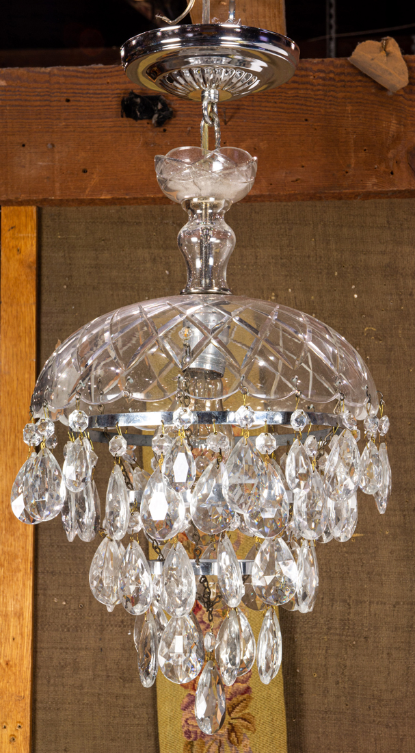 SMALL CUT GLASS CHANDELIER HUNG