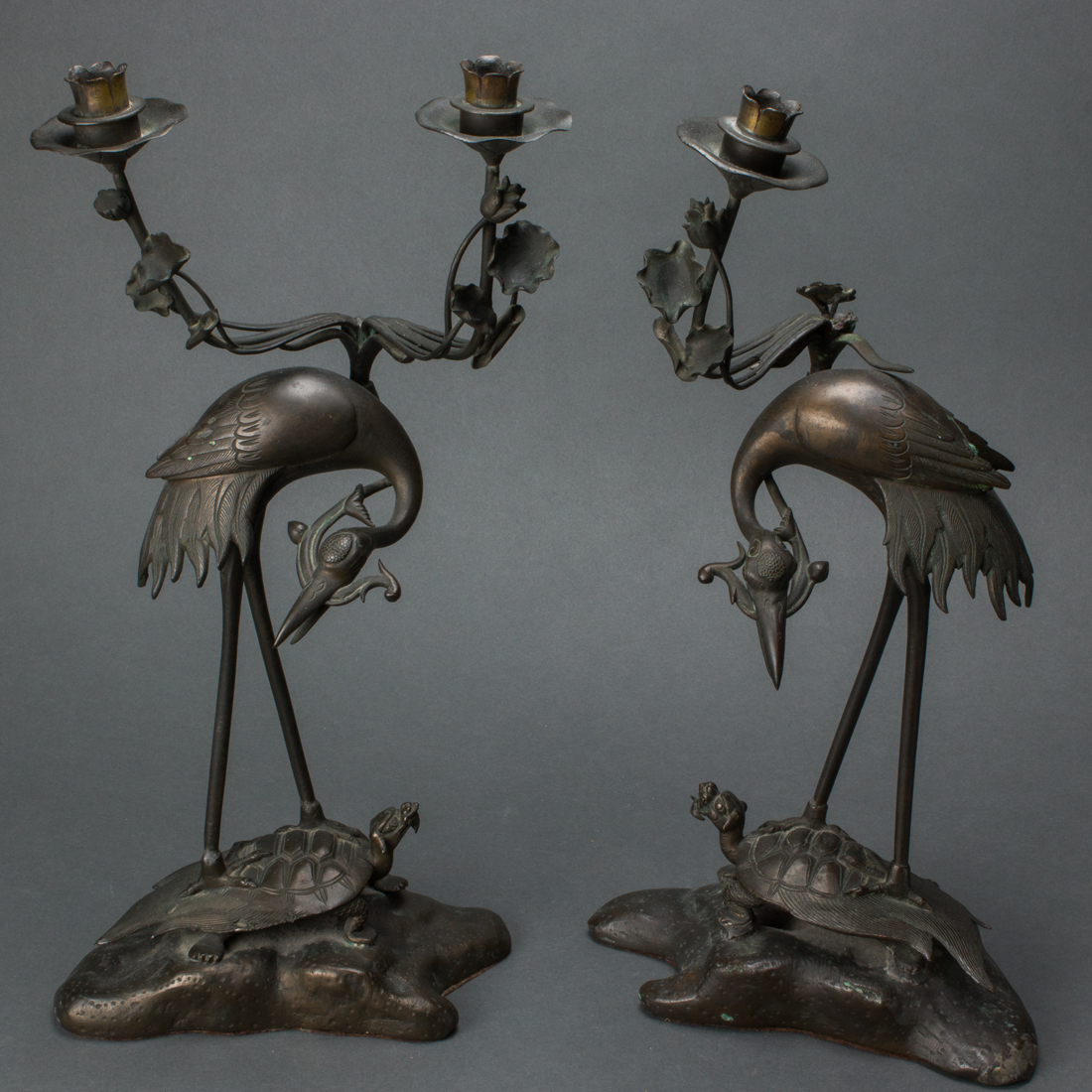 PAIR OF JAPANESE BRONZE CRANE FORM 3a1190