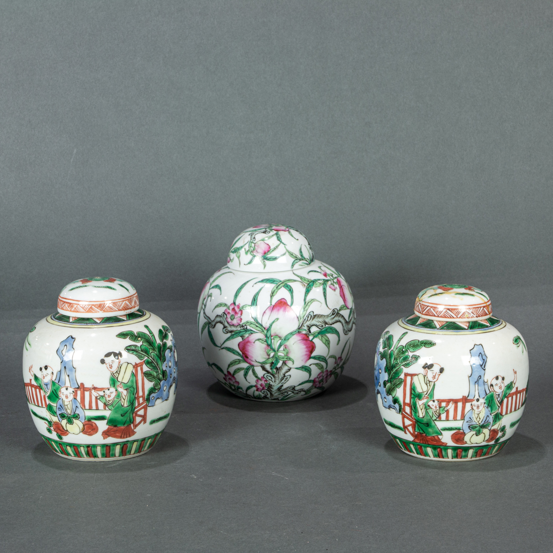 THREE CHINESE ENAMELED GINGER JARS