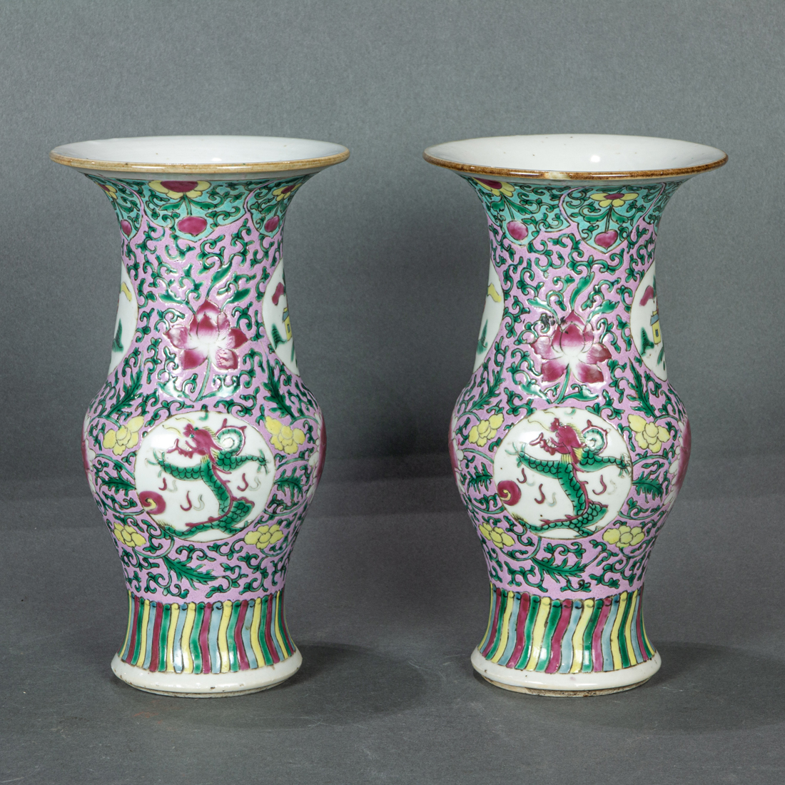 TWO CHINESE FAMILLE ROSE TRUMPET 3a1198