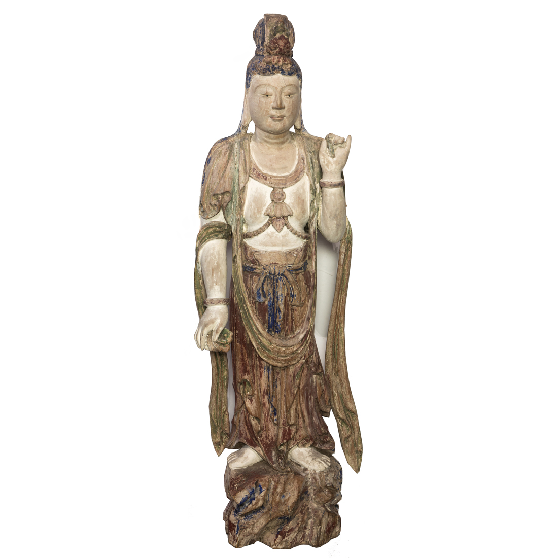 CHINESE POLYCHROME WOOD GUANYIN 3a11d8