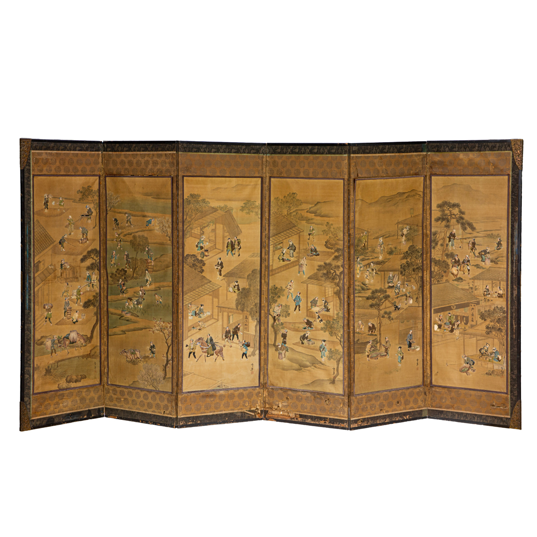 JAPANESE SIX-PANEL ORNAMENTAL PADDED-TEXTILE