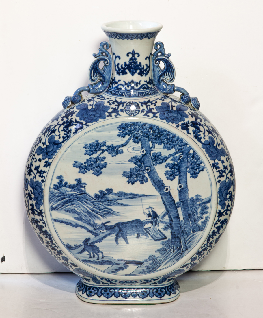 CHINESE UNDERGLAZE BLUE MOON FLASK 3a11dc