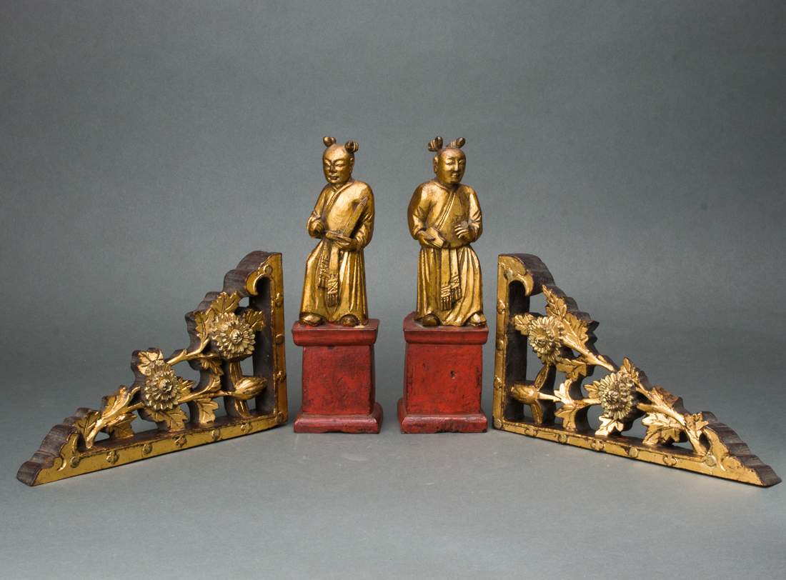 FOUR CHINESE GILT LACQUERED OBJECTS