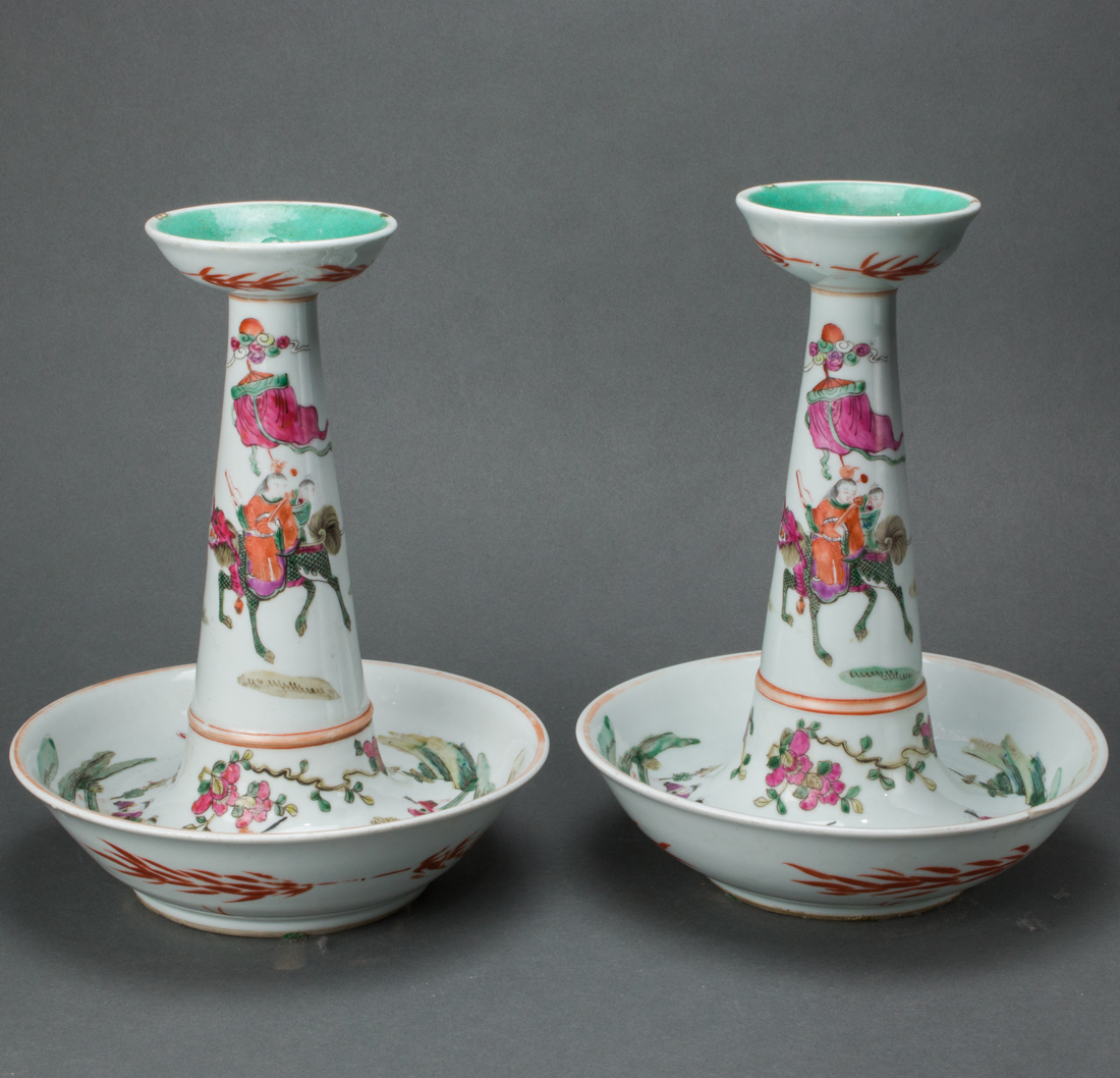 PAIR OF CHINESE FAMILLE ROSE CANDLE 3a1253