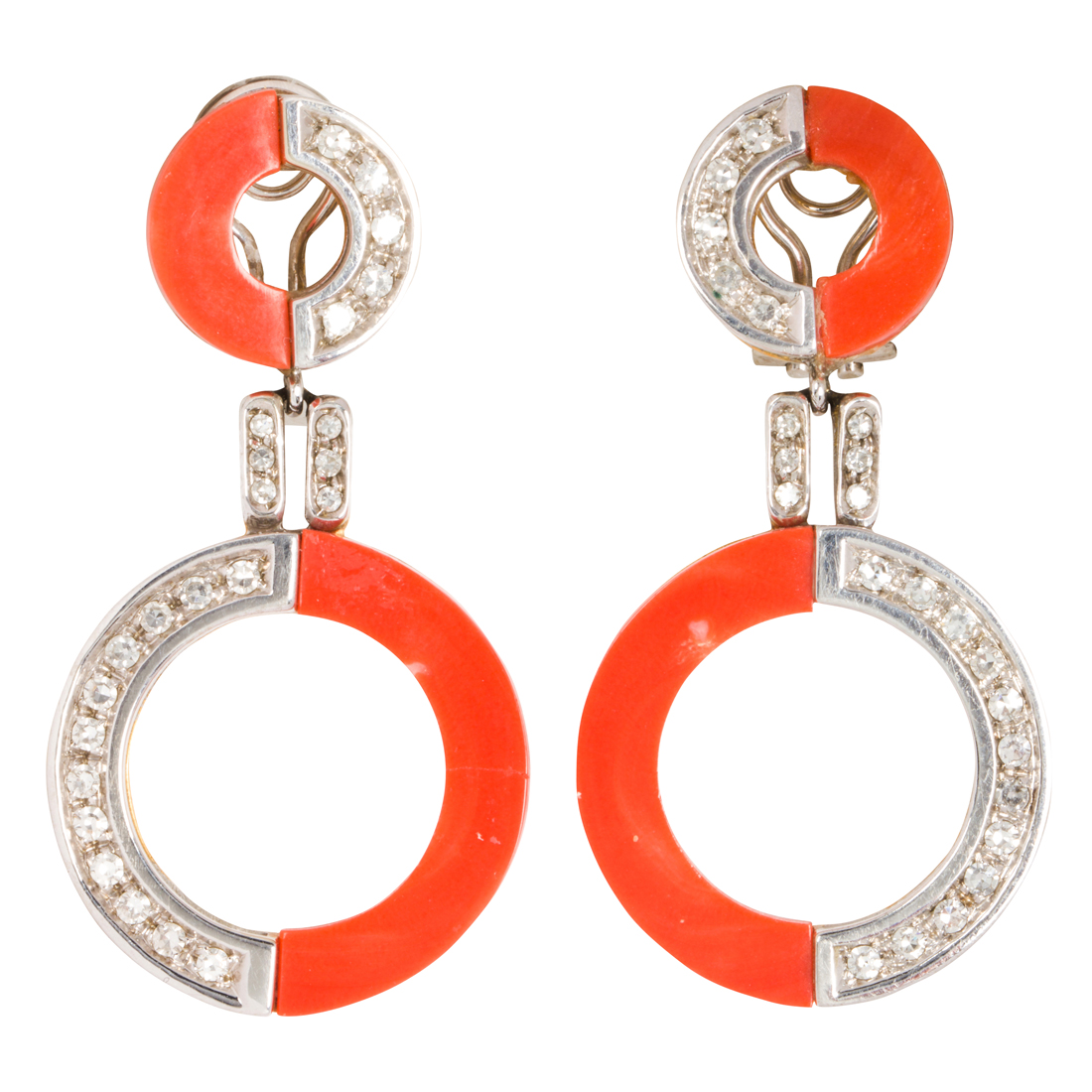 A PAIR OF CORAL DIAMOND AND EIGHTEEN 3a1280