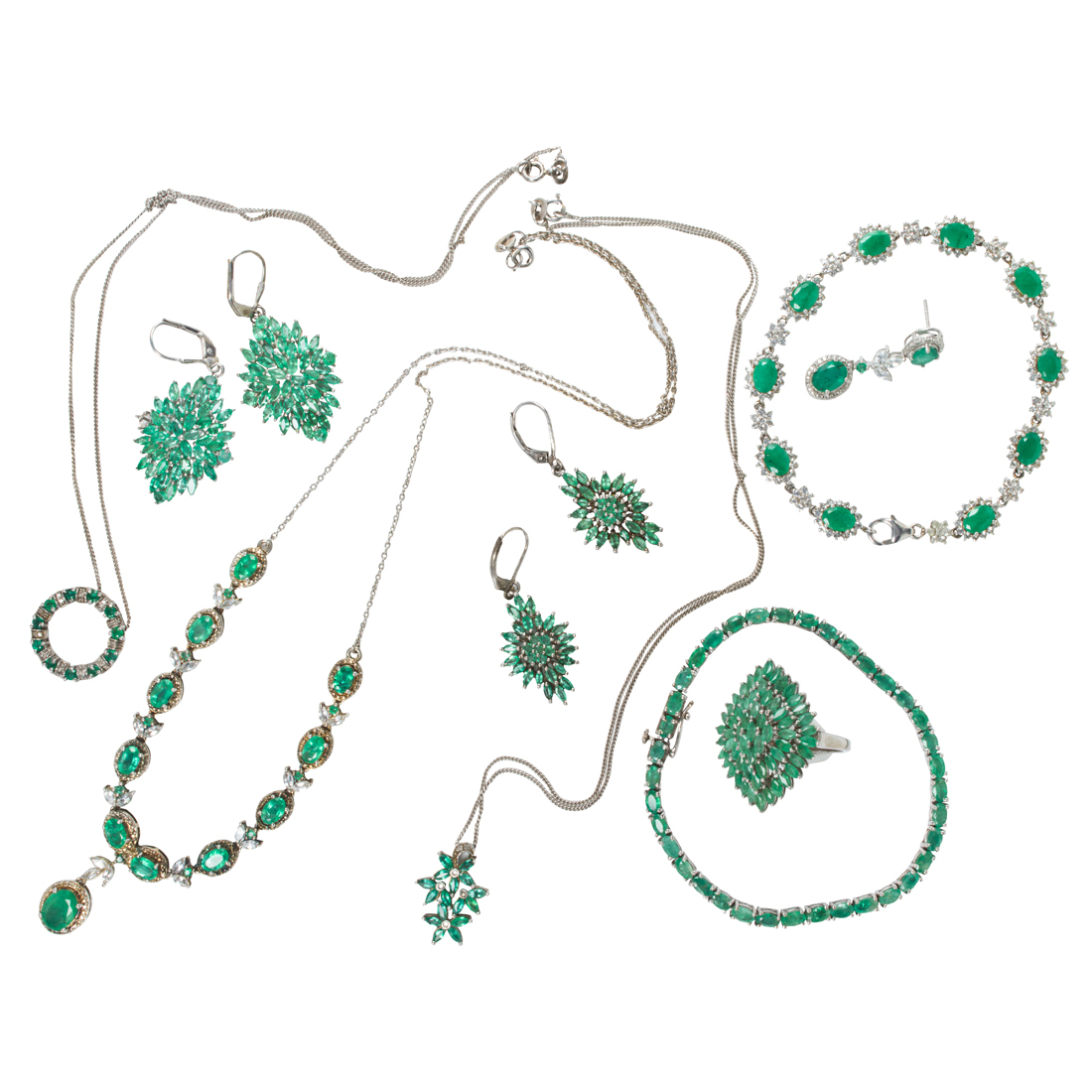 A GROUP OF EMERALD AND STERLING 3a129a