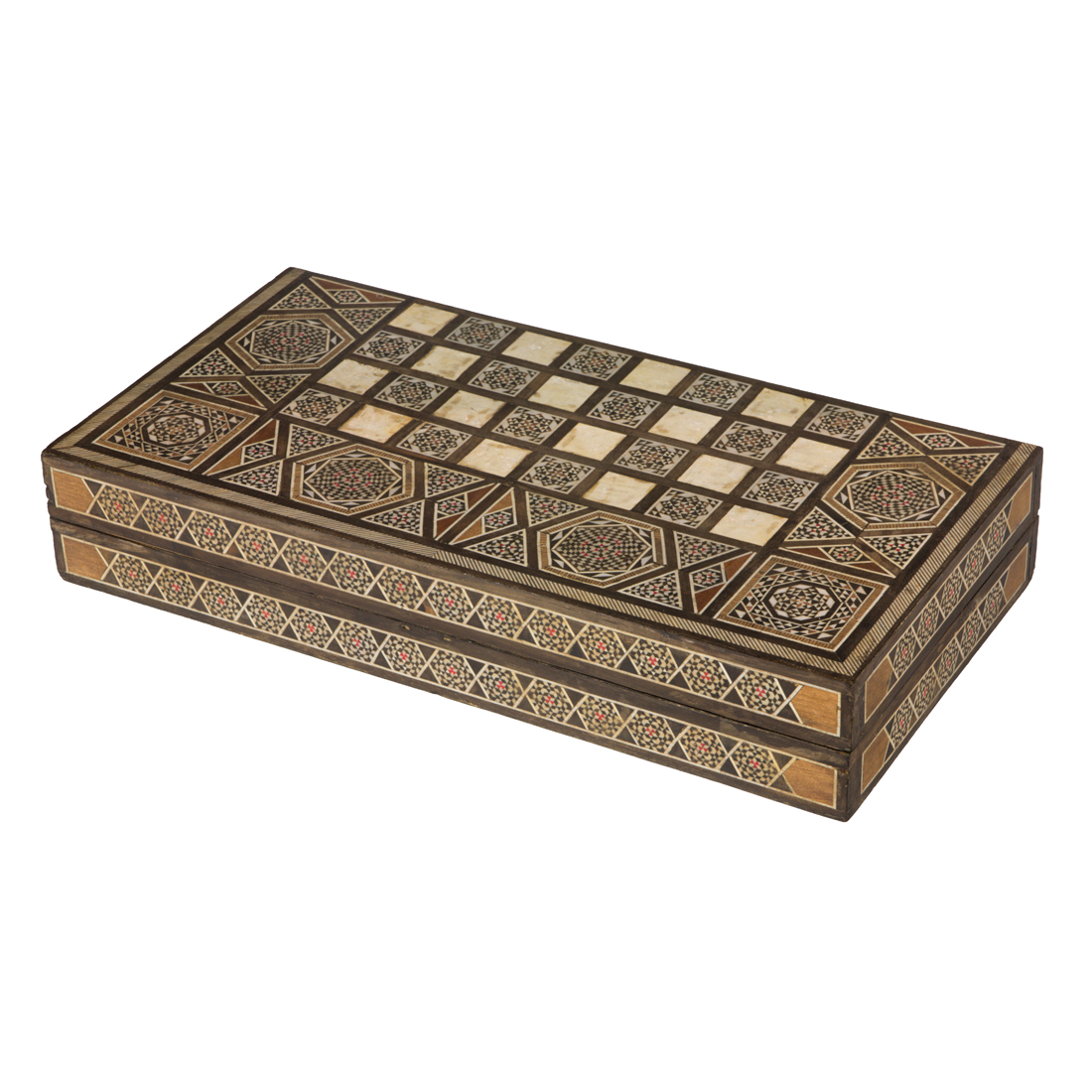 A SYRIAN MOSAIC MARQUETRY GAME BOX A