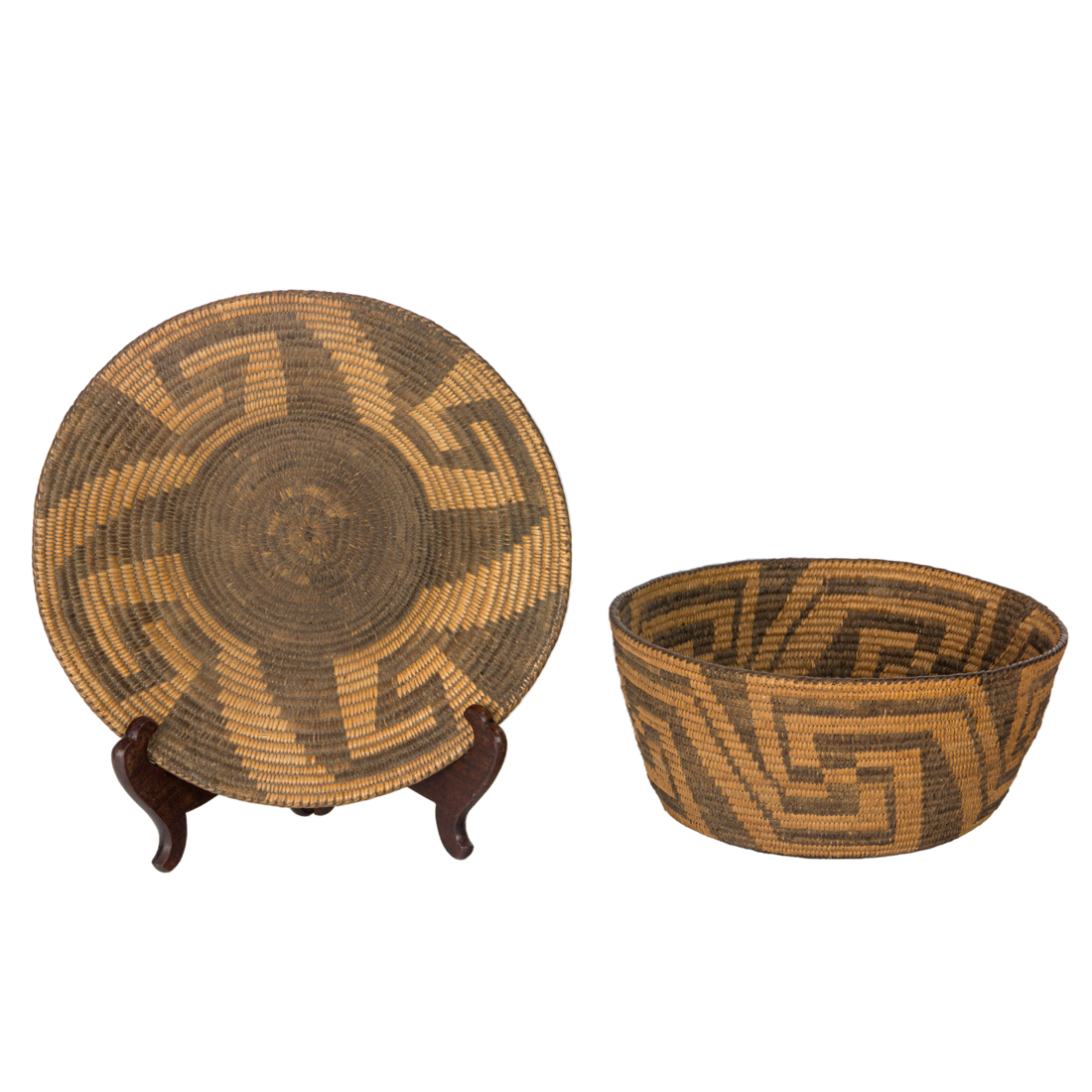 TWO PIMA BASKETRY BOWLS, BOTH WITH