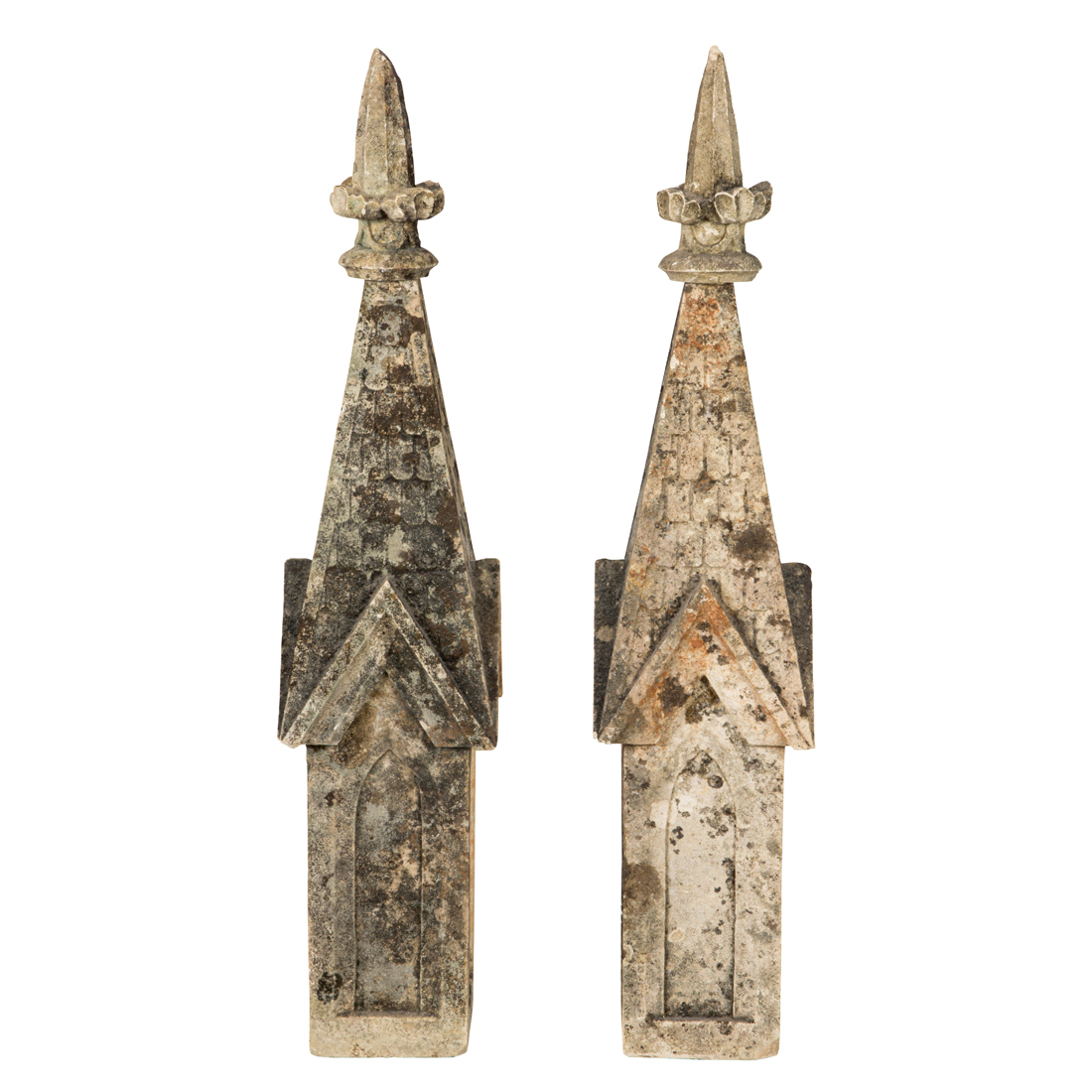 A PAIR OF GOTHIC STYLE CARVED STONE