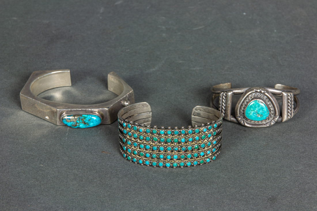 THREE NAVAJO TURQUOISE AND STERLING 3a143d