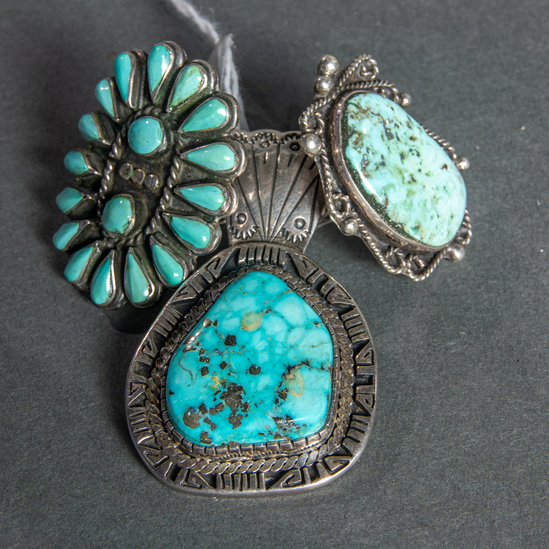 TWO NAVAJO TURQUOISE MOUNTED SILVER