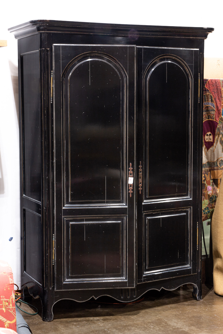 FRENCH BLACK LACQUERED ARMOIRE