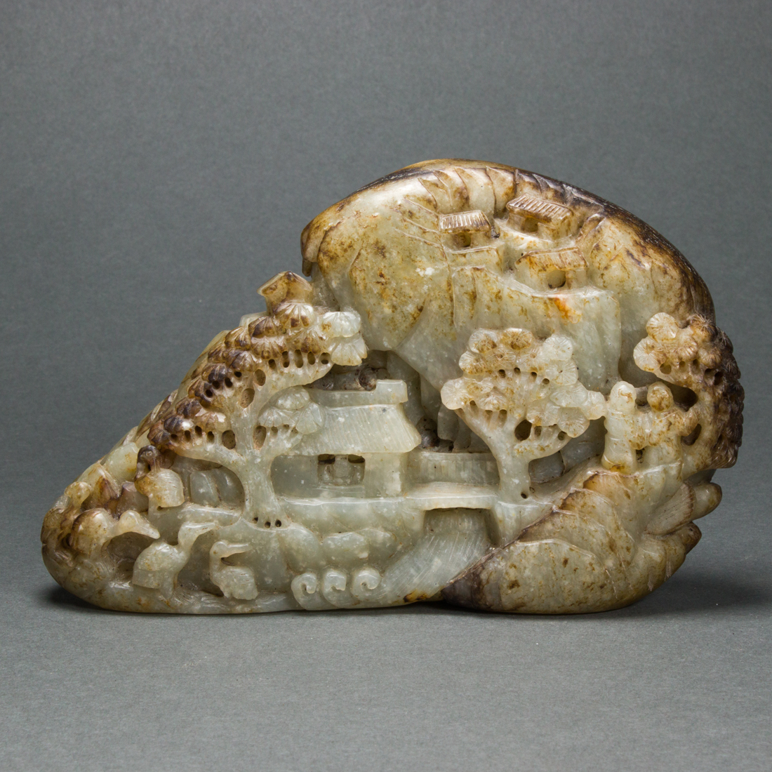 CHINESE MOTTLED JADE BOULDER CARVING