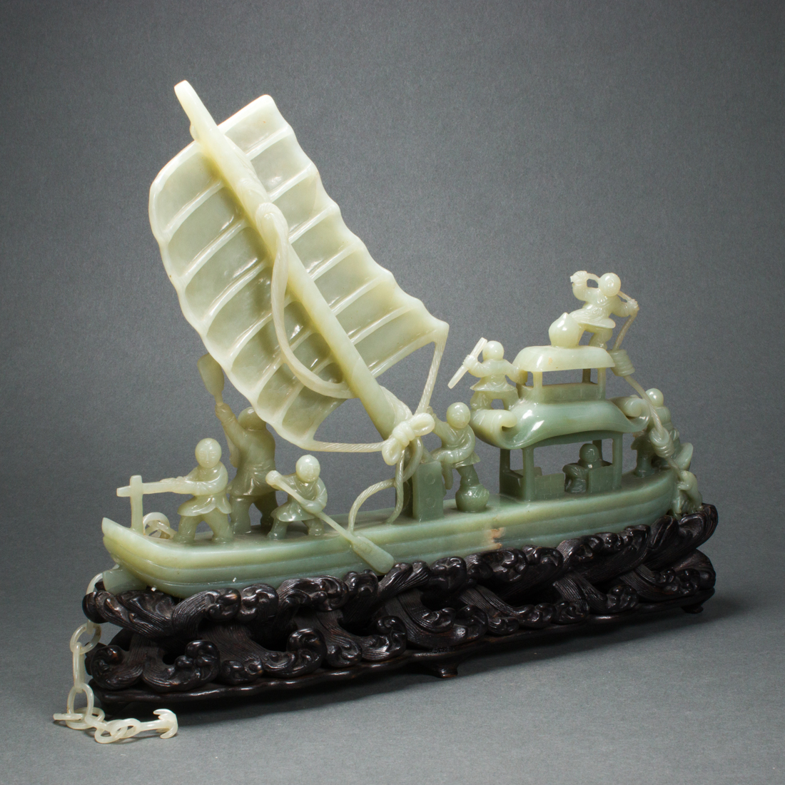 CHINESE CELADON JADE CARVING OF A BOAT