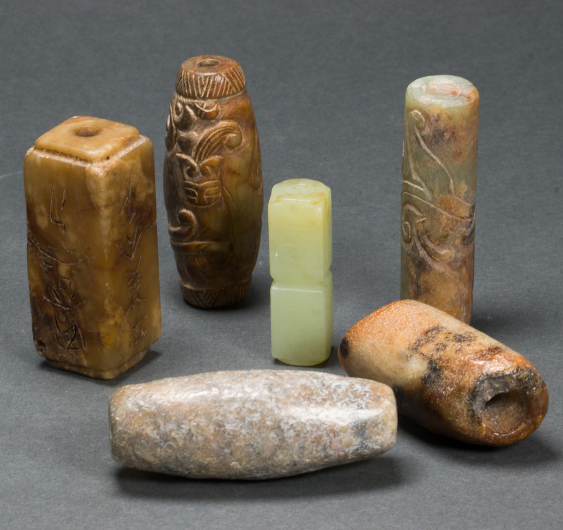 SIX CHINESE ARCHAISTIC JADE CYLINDRICAL 3a14f0