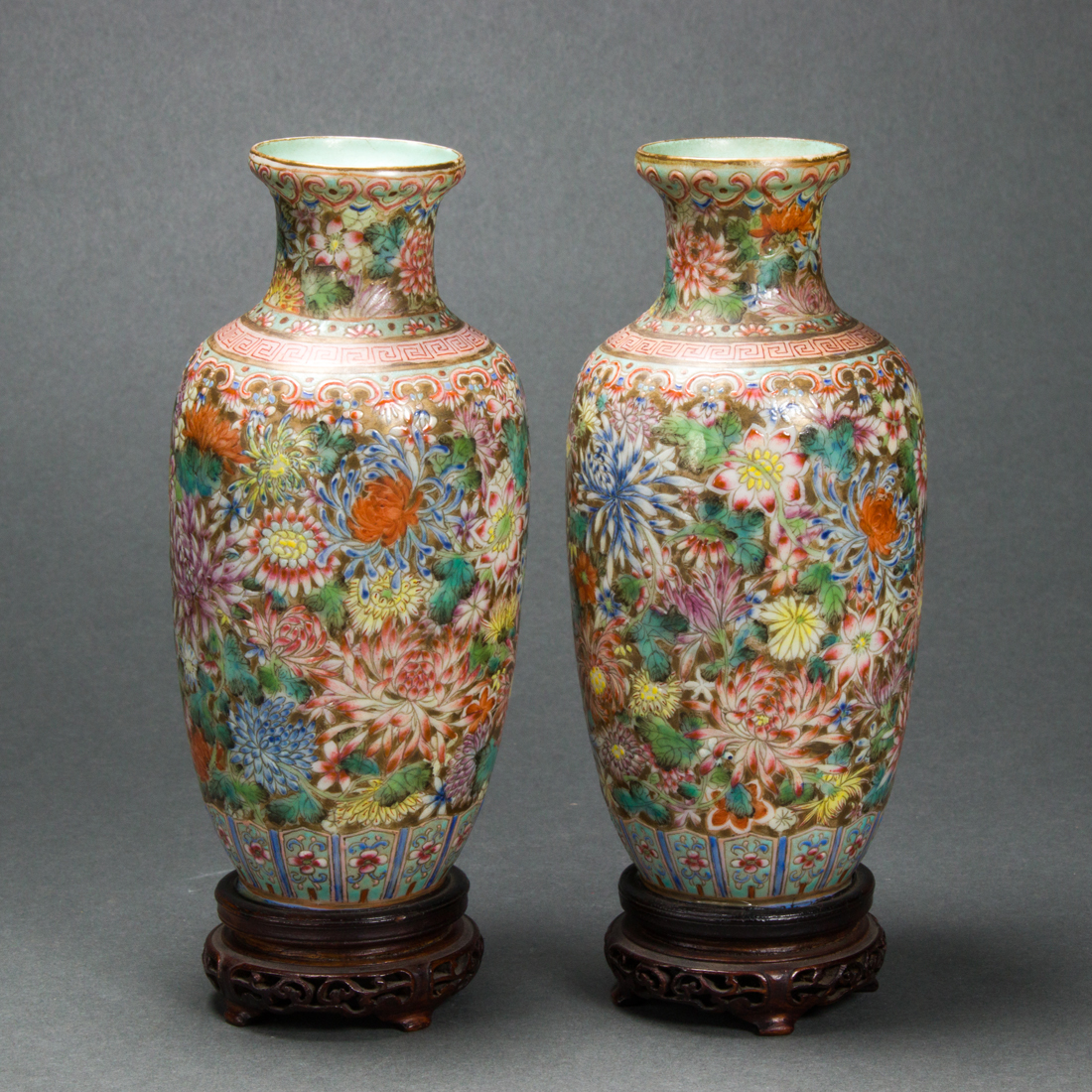 PAIR OF CHINESE MILLE FLEUR EGGSHELL 3a1527