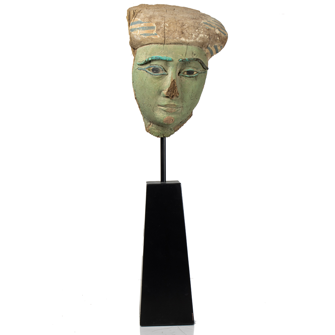 A GREEN PAINTED EGYPTIAN WOOD MASK 3a1638