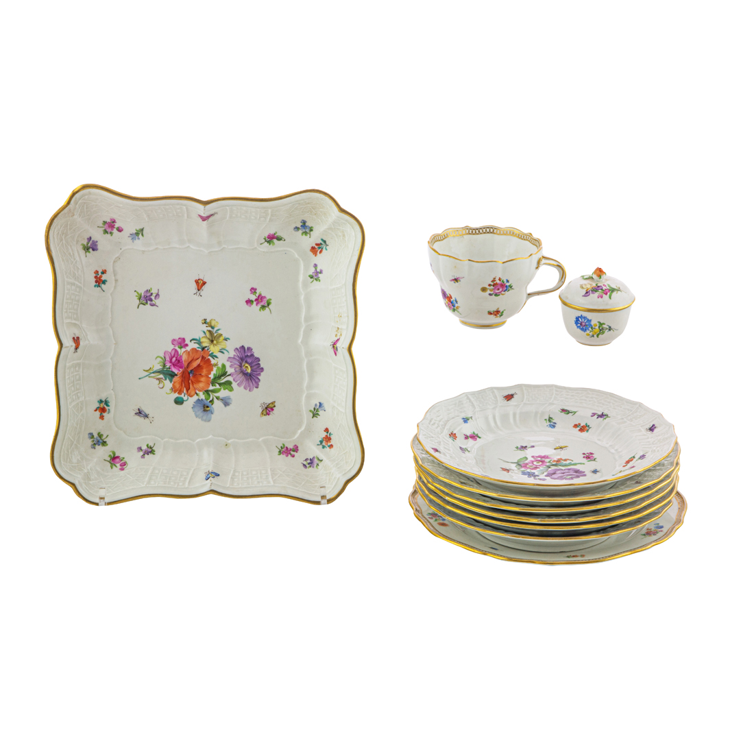 (LOT OF 10) GROUP OF MEISSEN FLORAL